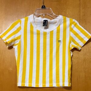 Ring Sunny Yellow and White Striped Crop Top